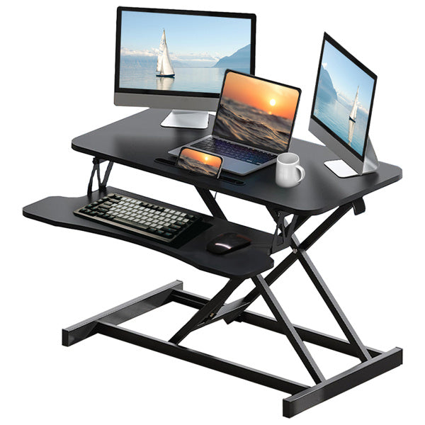 32 Inches Desk Converter, Height-Adjustable Sit-Stand Lift, Dual Monitor & Laptop Workstation, Bandwidth Keyboard Tray, Black. Amazon Sales Are Prohibited