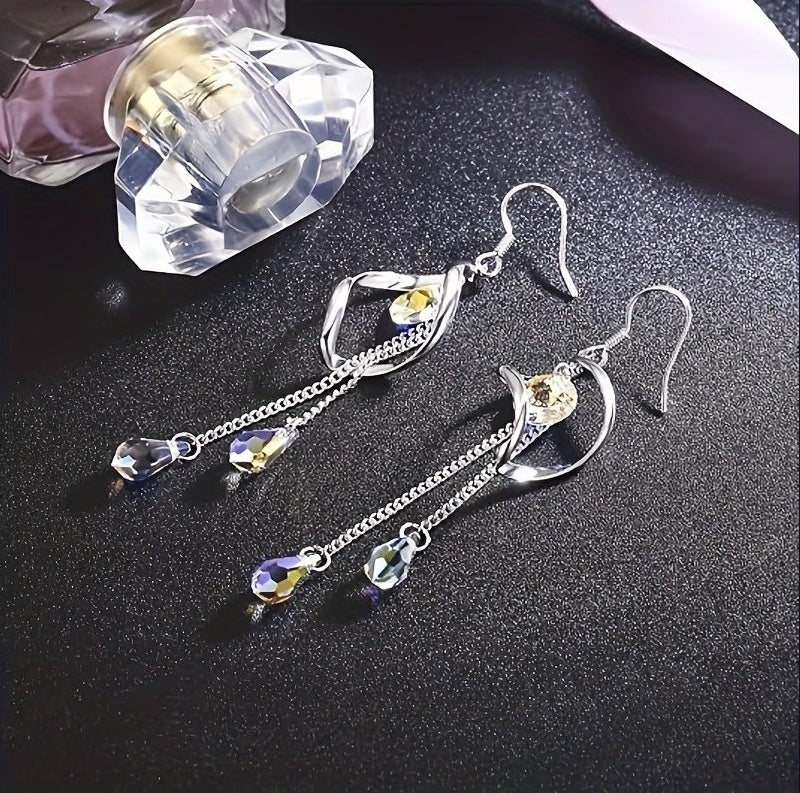 Platinum-Plated Color Change Multi-Teardrop Earrings Made With Aurora Borealis Austrian Crystals