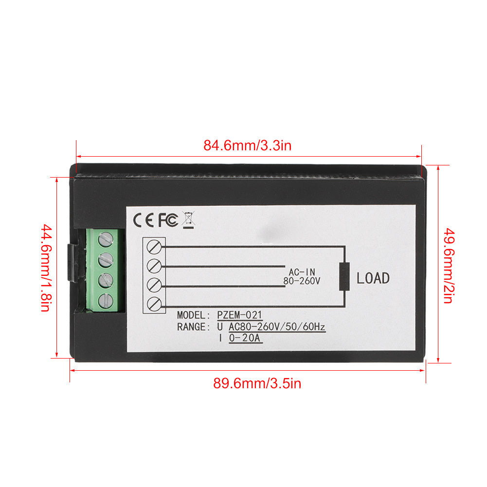 PEACEFAIR PZEM-021 LCD Display Digital AC Voltage Current Power Energy Meter 20A AC80-260V