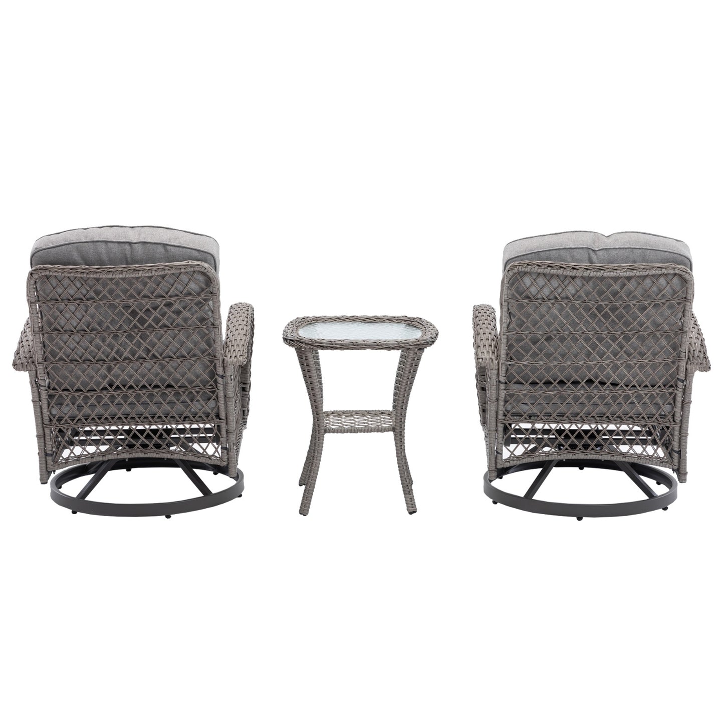 3pc Outdoor Swivel Rocker Patio Chairs 360  Rocking Set With Thick Cushions