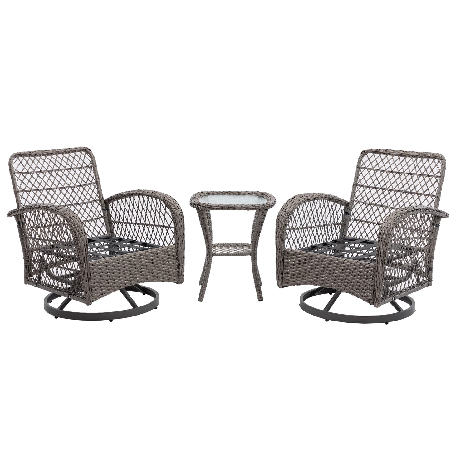 3pc Outdoor Swivel Rocker Patio Chairs 360  Rocking Set With Thick Cushions