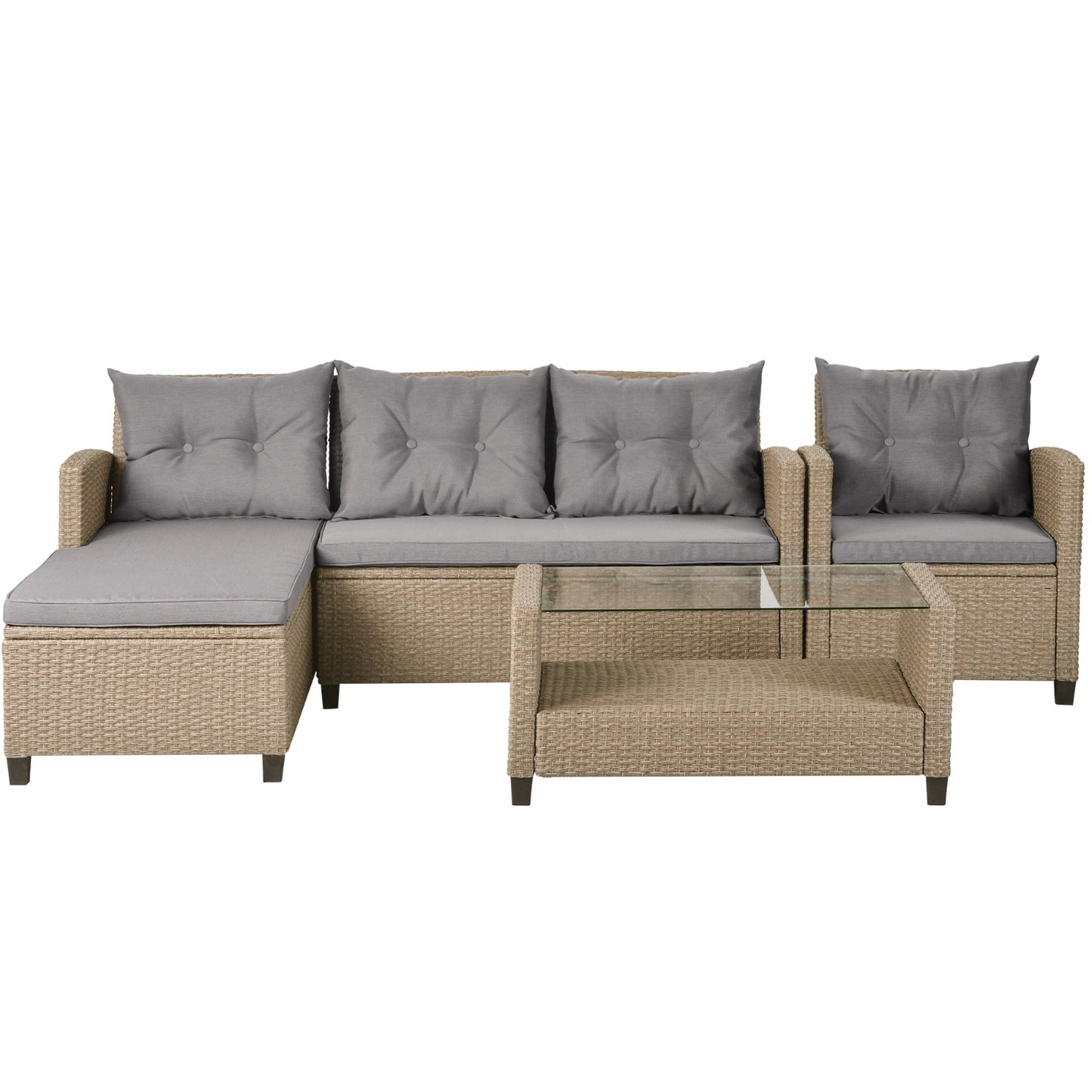 U STYLE Patio Furniture Sets  4PC Wicker Rattan Sofa Conversation Set