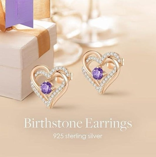 Forever Love Women's 925 Sterling Silver Birthstone Heart-shaped Earrings