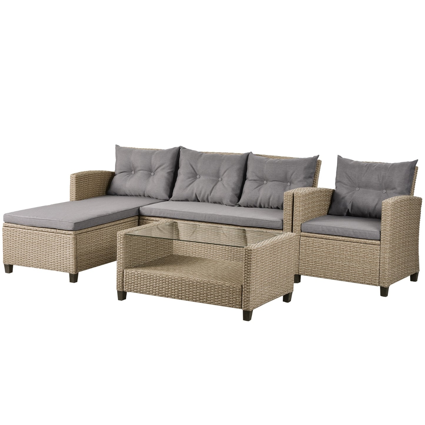 U STYLE Patio Furniture Sets  4PC Wicker Rattan Sofa Conversation Set