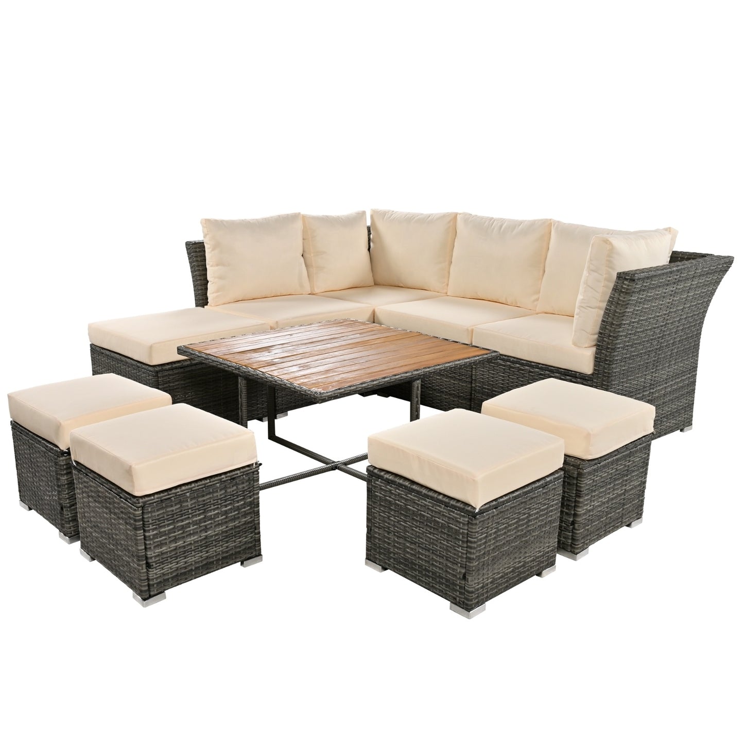 U  STYLE Patio Furniture Set 10 Piece Outdoor Conversation Set CoffeeTable With Ottomans Solid Woo