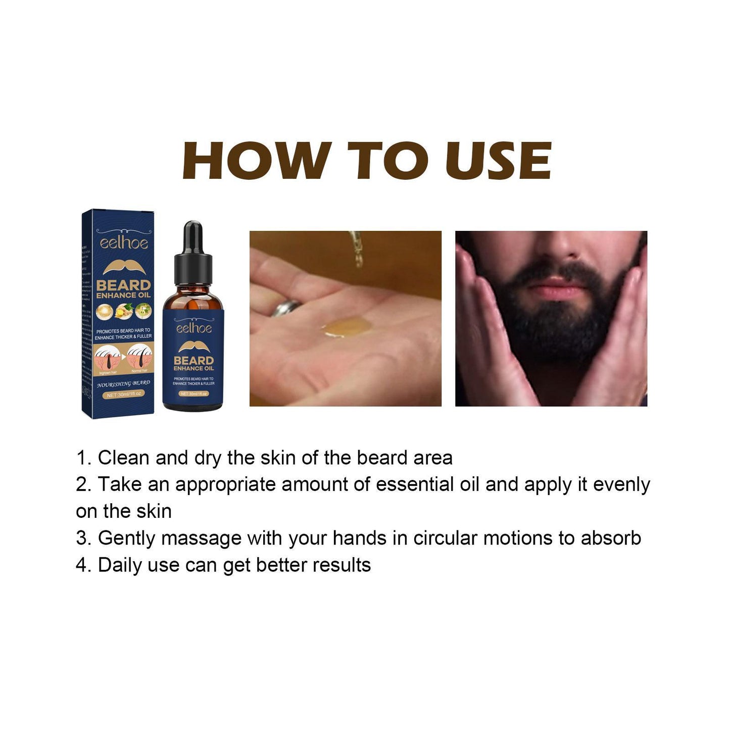 EELHOE Beard Care Oil - Strengthen And Nourish Beard Roots  Moisturizing And Shine-Enhancing Beard Growth Serum For Men Hair Care Hydrating