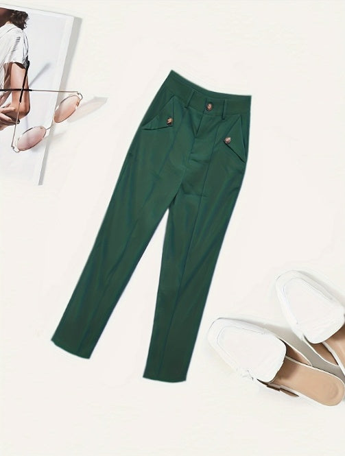 Women's Solid Color Button Casual And Versatile Fashionable Pants