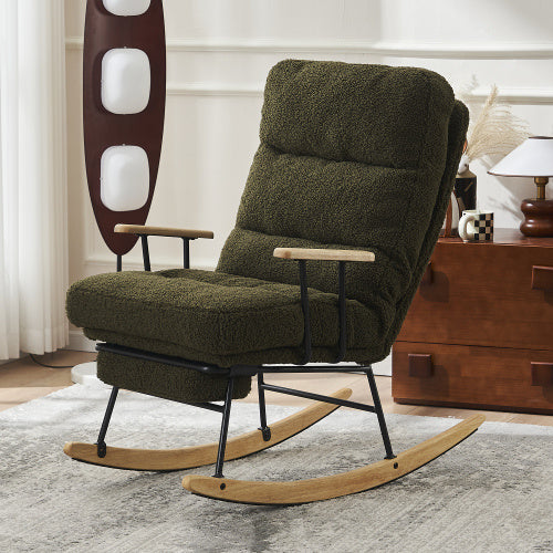 Modern Teddy Gliding Rocking Chair With High Back, Retractable Footrest, And Adjustable Back Angle For Nursery, Living Room, And Bedroom, Green