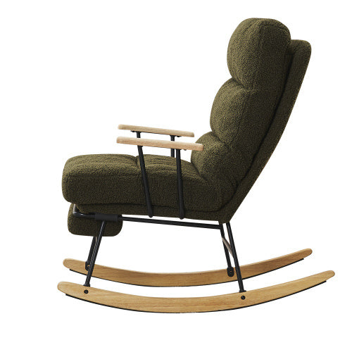 Modern Teddy Gliding Rocking Chair With High Back, Retractable Footrest, And Adjustable Back Angle For Nursery, Living Room, And Bedroom, Green