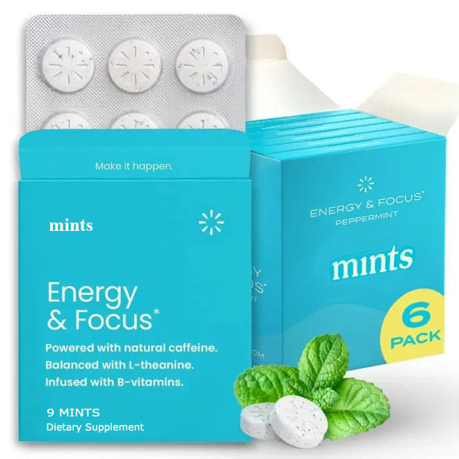 Energy Caffeine Nootropics Mints For Energy & Focus - Sugar-Free With L-theanine, Caffeine, Vitamin B12 & Vitamin B6