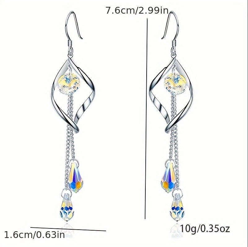 Platinum-Plated Color Change Multi-Teardrop Earrings Made With Aurora Borealis Austrian Crystals