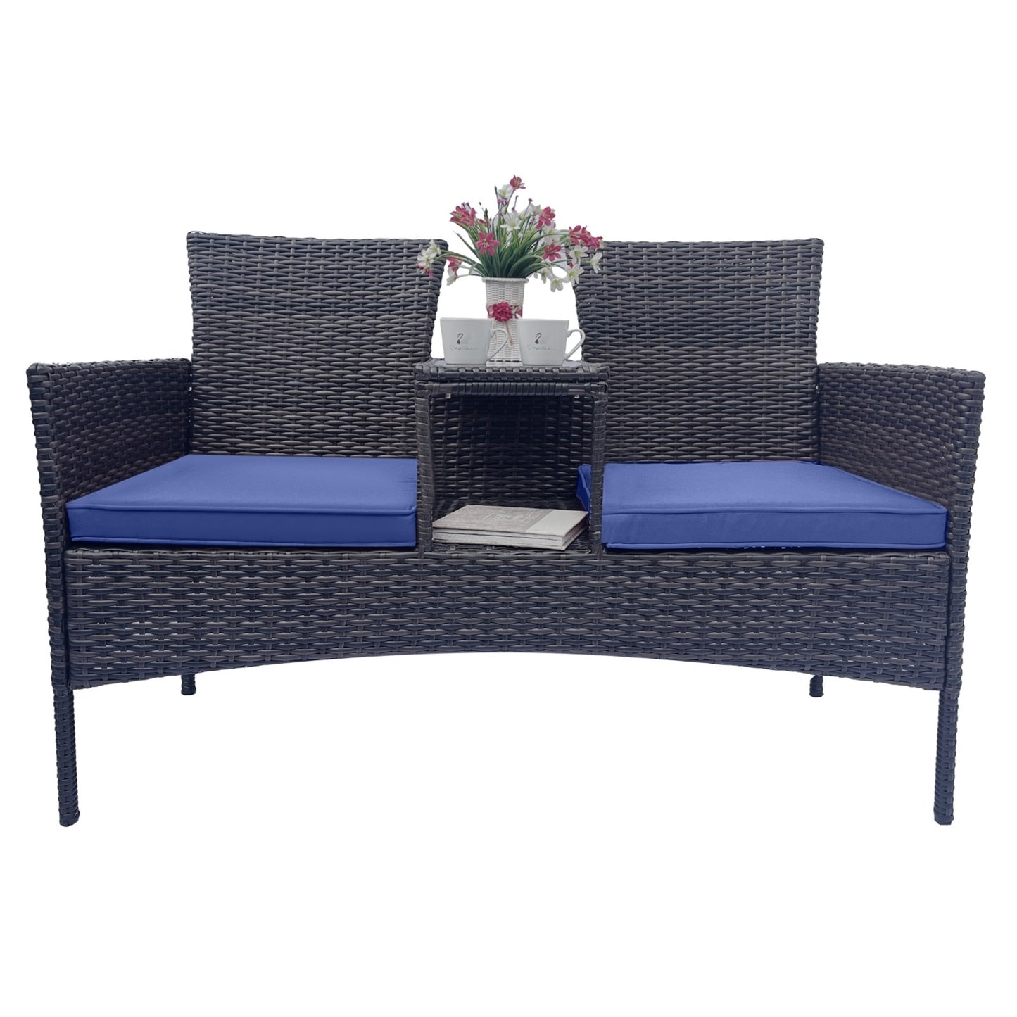 Wicker Patio Conversation Furniture Set, Outdoor Furniture Set With Removable Cushions & Table, Temp