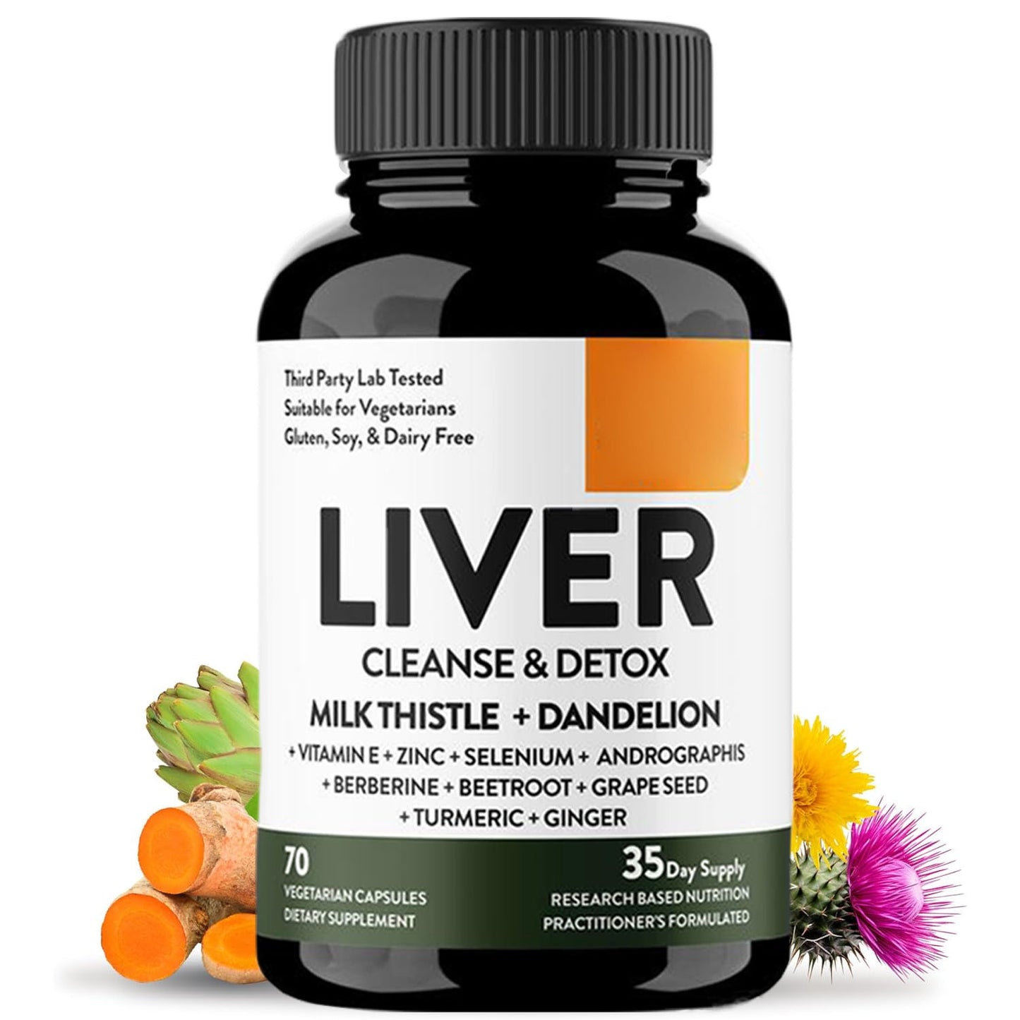 Liver Cleanse & Detox Capsules, Multivictamin, Milk Thistle, Dandelion, Turmeric, Ginger Extract, Beet, Zinc, Vitamin E, Selenium, Grape Seed, Healthcare Nutrional Supplement