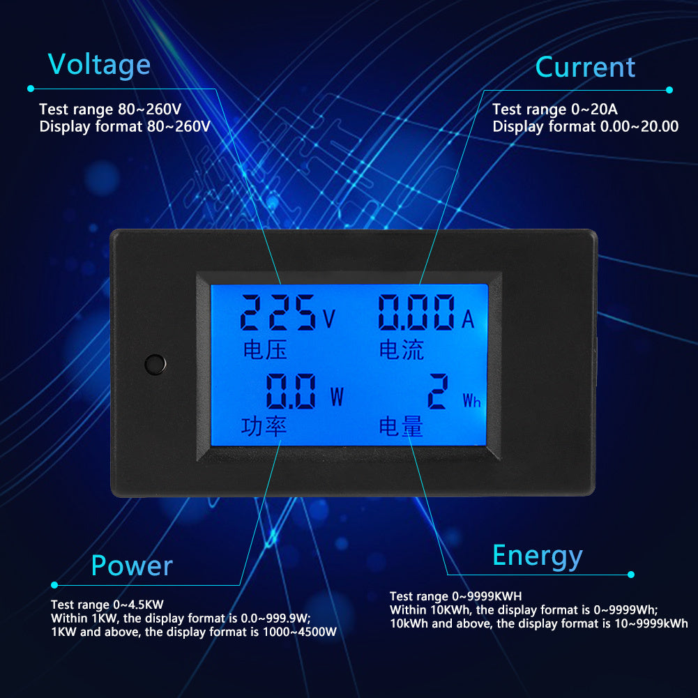 PEACEFAIR PZEM-021 LCD Display Digital AC Voltage Current Power Energy Meter 20A AC80-260V