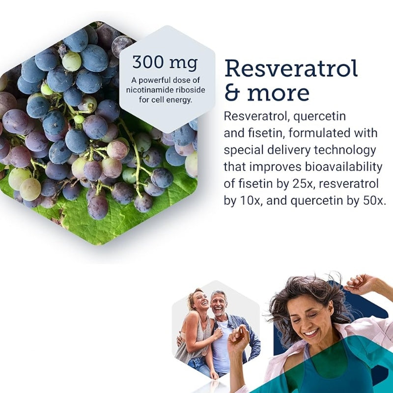 NAD Cell Regenerator And Resveratrol Elite, NIAGEN Nicotinamide Riboside, Trans-resveratrol, Quercetin, Fisetin, For Longevity, Energy, And Oxidative Stress, 30 Vegetarian Capsule